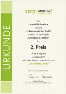 Umweltpreis Mannheim 2017 Urkunde