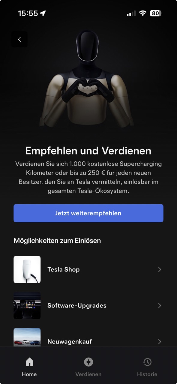 Tesla Weiterempfehlungs-Code auf App
